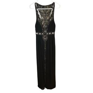 Sue Wong Nocturne Black and silver heavily beaded halter maxi formal gown size 6